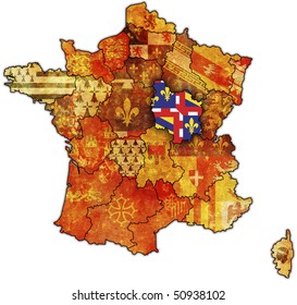 Burgundy On Old Map Of France With Flags Of Administrative Divisions