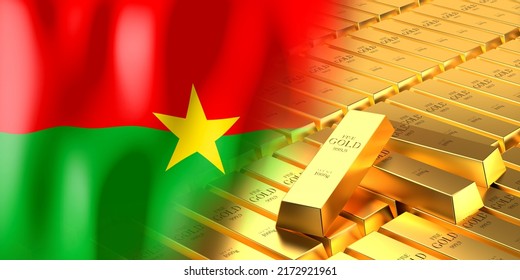 Burkina Faso Flag And Gold Ingots - 3D Illustration