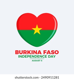 Burkina Faso Independence Day poster illustration. Burkina Faso flag in heart shape icon. Burkina Faso flag love symbol. Template for background, banner, card. August 5 every year. Important day - Powered by Shutterstock