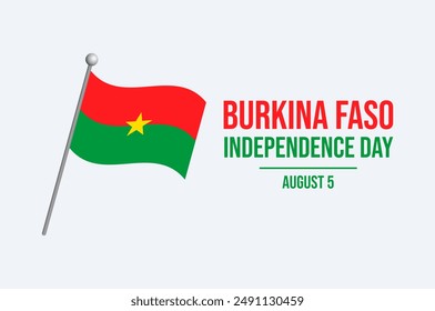 Burkina Faso Independence Day poster illustration. Burkina Faso flag on a pole icon on a gray background. Burkina Faso waving flag symbol. Template for background, banner, card. August 5 every year - Powered by Shutterstock