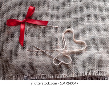 Burlap Texture Background Red Ribbon Bow Stock Illustration 1047243547