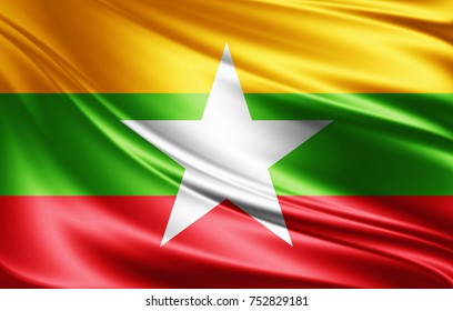 Burma Flag Of Silk-3D Illustration 