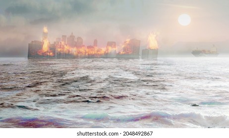 A Burned Down City. 3d Illustration