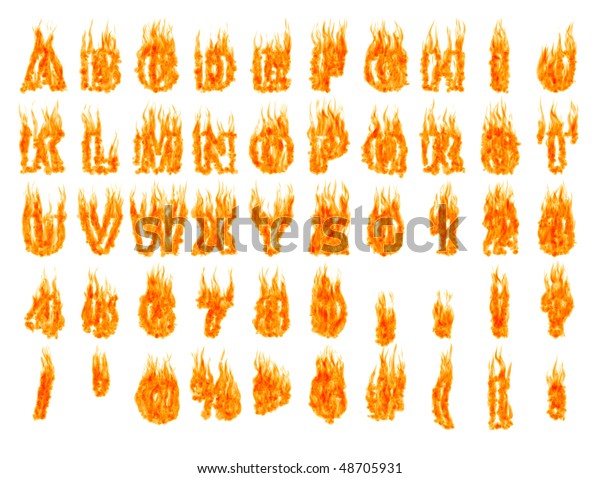 Burning Alphabet Letters Numbers Isolated On Stock Illustration 48705931