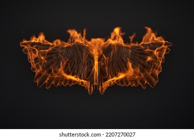 Burning Bird Wings On A Black Background. 3d Rendering