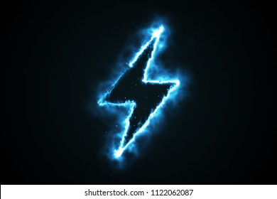 Burning Blue Flame Lightning Shape On Black Background, 3d Illustration