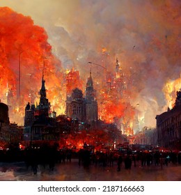 Burning City Illustration A City Engulfed In Flames