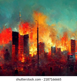 Burning City Illustration A City Engulfed In Flames