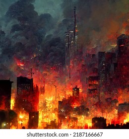 Burning City Illustration A City Engulfed In Flames