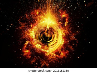 Burning Fire Whirl And Black Background