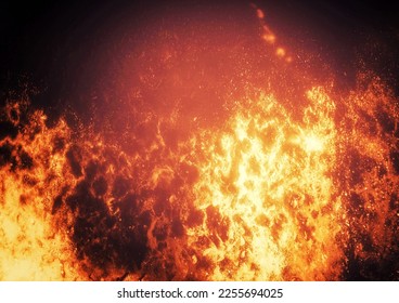 Burning flames and black background