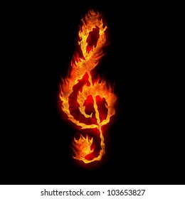 burning g clef sign fire on black
