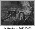 Burning of the Lebanon Valley Bridge, on the Schuylkill River near Reading, Pennsylvania, by rioting strikers on 22 July, during the Great Railroad Strike of 1877.