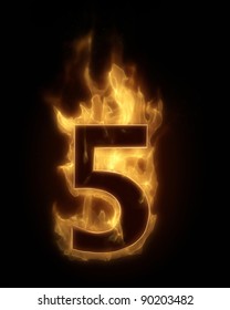 Burning number five in hot fire real 3D simulation