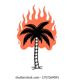 BURNING PALM TREE COLOR BLACK WHITE