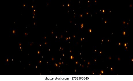 Burning red hot flying sparks fire in the night sky. Beautiful abstract background flying on black background.