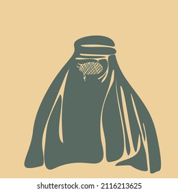 Burqa, Muslim woman portrait wearing burqa islamic female headwear covered head, Abstract illustration silhouette contemporary art female traditional fashion in islam