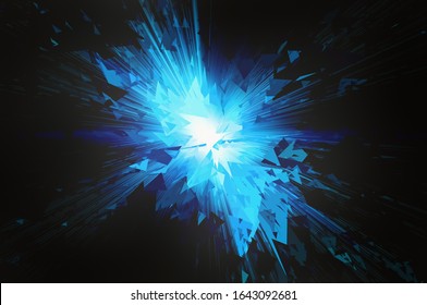 Burst Of Blue Broken Crystal On A Black Background