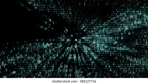 burst set of random binary number glowing on a black background 