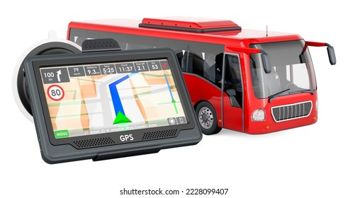 Bus with GPS receiver, 3D rendering isolated on white background 