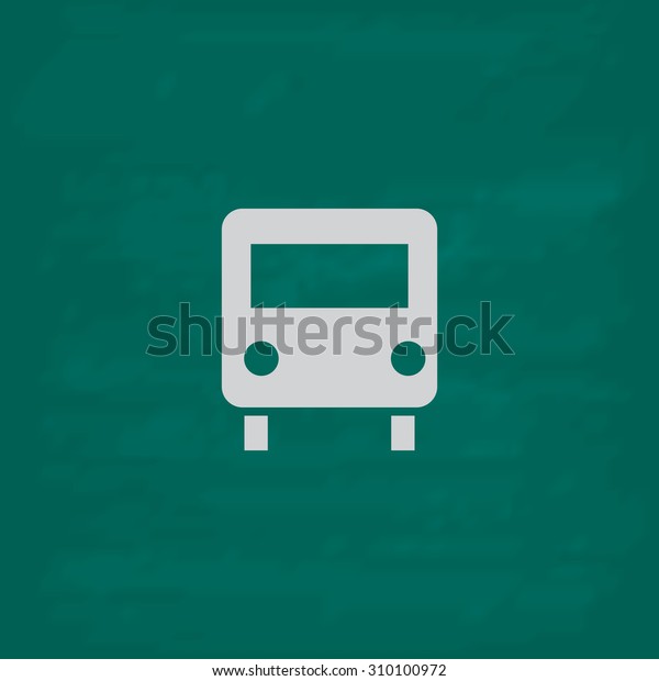 Bus.  Icon. Imitation draw with white chalk on
green chalkboard. Flat Pictogram and School board background.
Illustration symbol