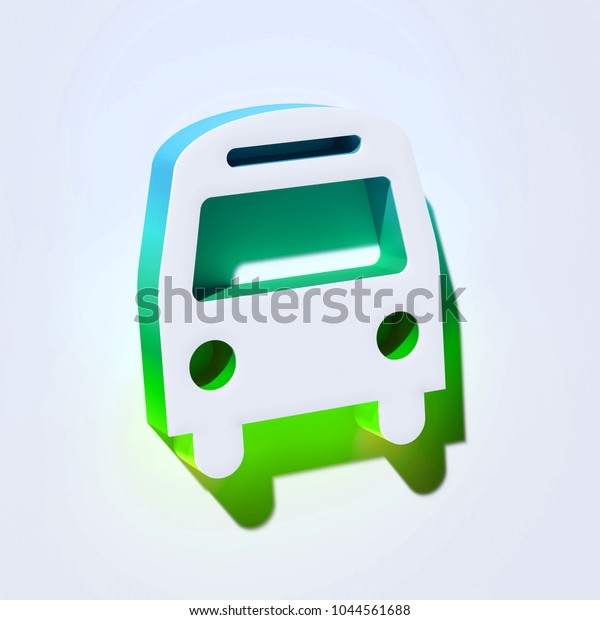 Bus Icon on the Aqua\
Wall. 3D Illustration of White Bus, Coach, Vehicle Icons With Aqua\
and Green Shadows.