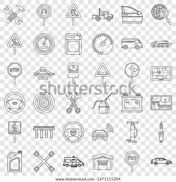Bus icons set. Outline style of 36 bus icons for\
web for any design