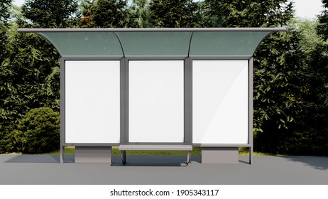 Bus Station Mockup With 3 Empty Spaces. 3d Rendered Realistic Illustration. Banner