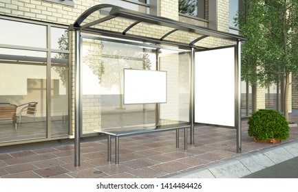 Bus Stop Advertising Mockup 3d Rendering