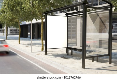 Bus Stop Billboard 3d Rendering