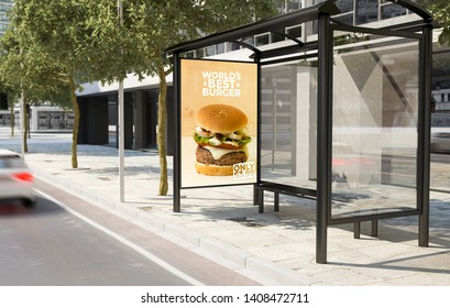 bus stop burger billboard 3d rendering - Powered by Shutterstock