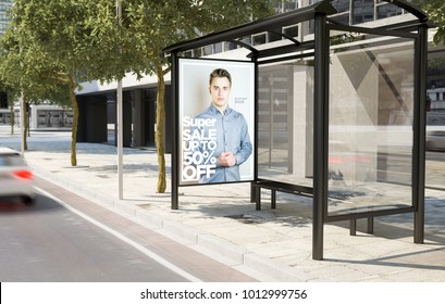 Bus Stop Fashion Advertising Billboard 3d Rendering