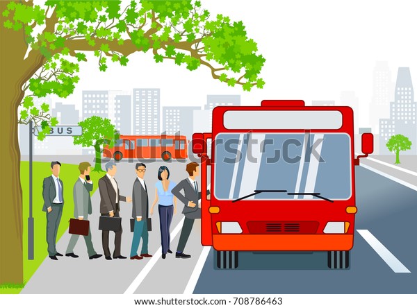 Bus Stop Bus Passengers 3d Illustration のイラスト素材