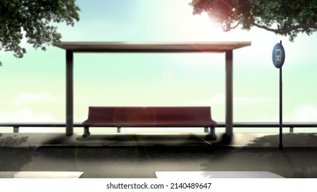 Bus Stop Scenery Background Stock Stock Illustration 2140489647