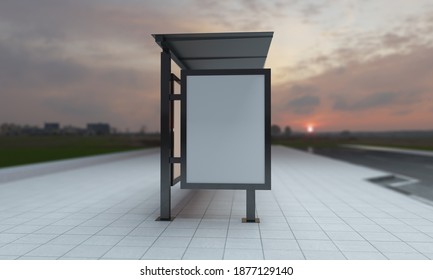 Bus Stop Bus Shelter Mockup 3D Illustration 3D Render