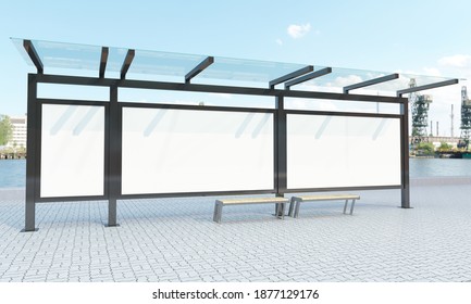 Bus Stop Bus Shelter Mockup 3D Illustration 3D Render