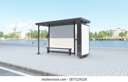 Bus Stop Bus Shelter Mockup 3D Illustration 3D Render