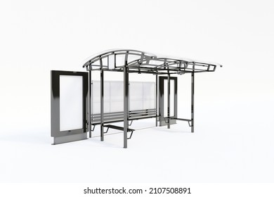 Bus Stop Bus Shelter Mockup With White Background 3D Rendering