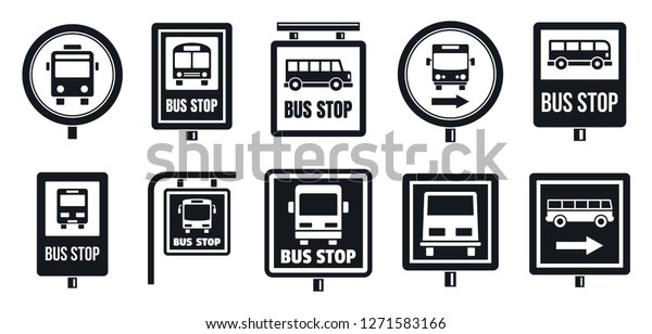 Bus Stop Sign Icon Set Simple のイラスト素材