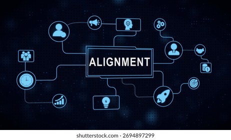 Business alignment concept representing connected ideas and strategic goals within a network.
