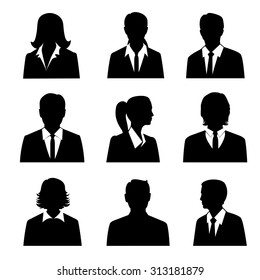 Business avatars set with males and females businesspeople silhouettes isolated  illustration