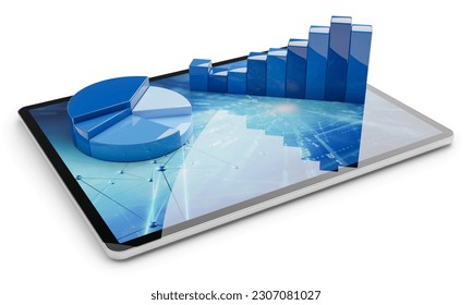 Business bar graph and pie chart on tablet pc isolated on white background. 3D rendering. Stock trading or financial analysis concept.  - Powered by Shutterstock