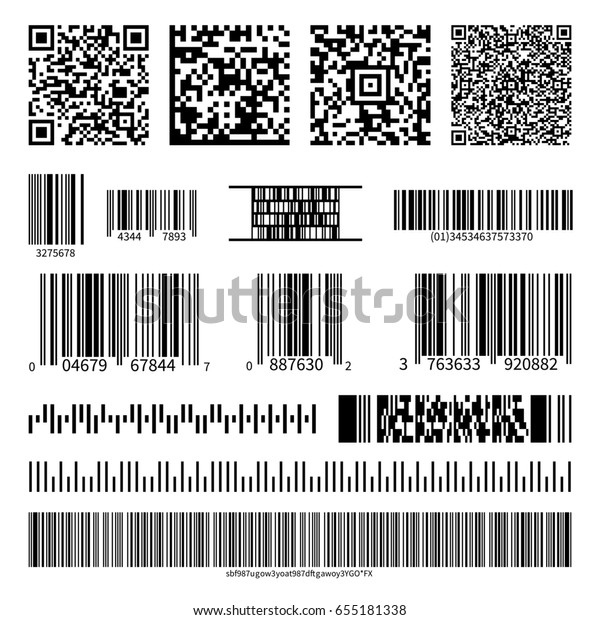 ビジネスバーコードとqrコードセット デジタル識別用の黒い縞模様のコード モノクロデザインのqrコードのイラスト のイラスト素材