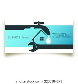 Business card concept for plumbing service and repair. Water faucet and wrench - Powered by Shutterstock