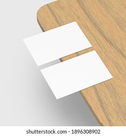 Business Card Mock Up On Wooden Table. 3d 3d Rendering
