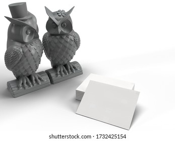 
Business Card Mockup And 3d Rendering Owl Statuette