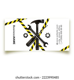 Business card for repair and service. Set of construction repair tool silhouette - Powered by Shutterstock