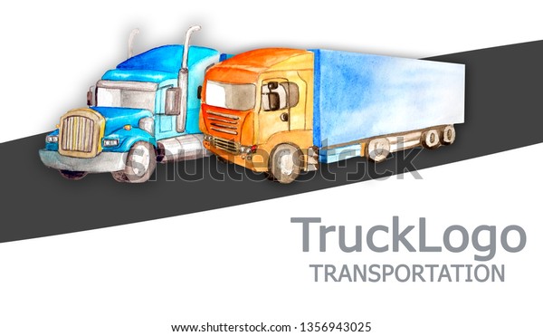 Business card for shipping\
companies with two different trucks in style, color on a white\
background with a place for the inscription of the company name.\
Watercolor.