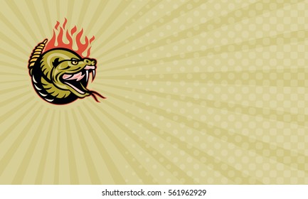 Business Card Showing Illustration Of A Rattle Snake Snake Head With Flames.

