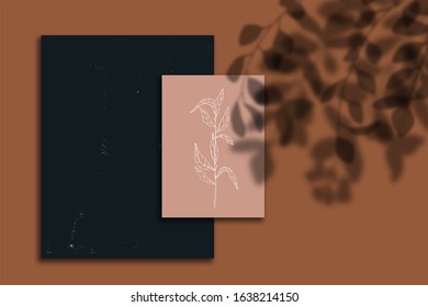 Business card template with botanical illustration and shadow. Minimalistic design. Modern mockup. Design for card, invitation, info banner frame, title sheet, presentation, menu. Copy space. - Powered by Shutterstock